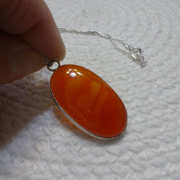 Natural CARNELIAN Handmade Sterling 925 Pendant/Chain #847C - Picture 3 of 3